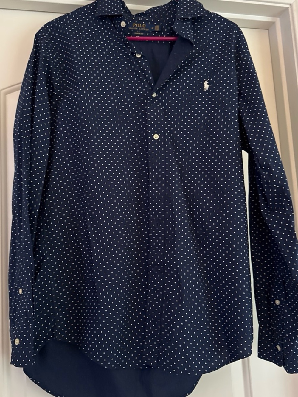 Ralph Lauren Navy and White Polka Dot Long-Sleeve Dress Shirt